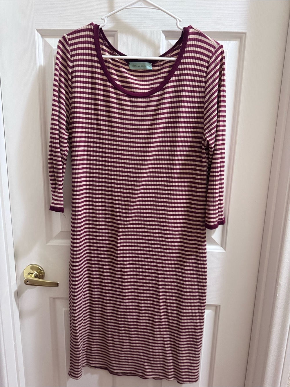 Chris & Carol Burgundy and Cream Striped Ribbed Midi Dress